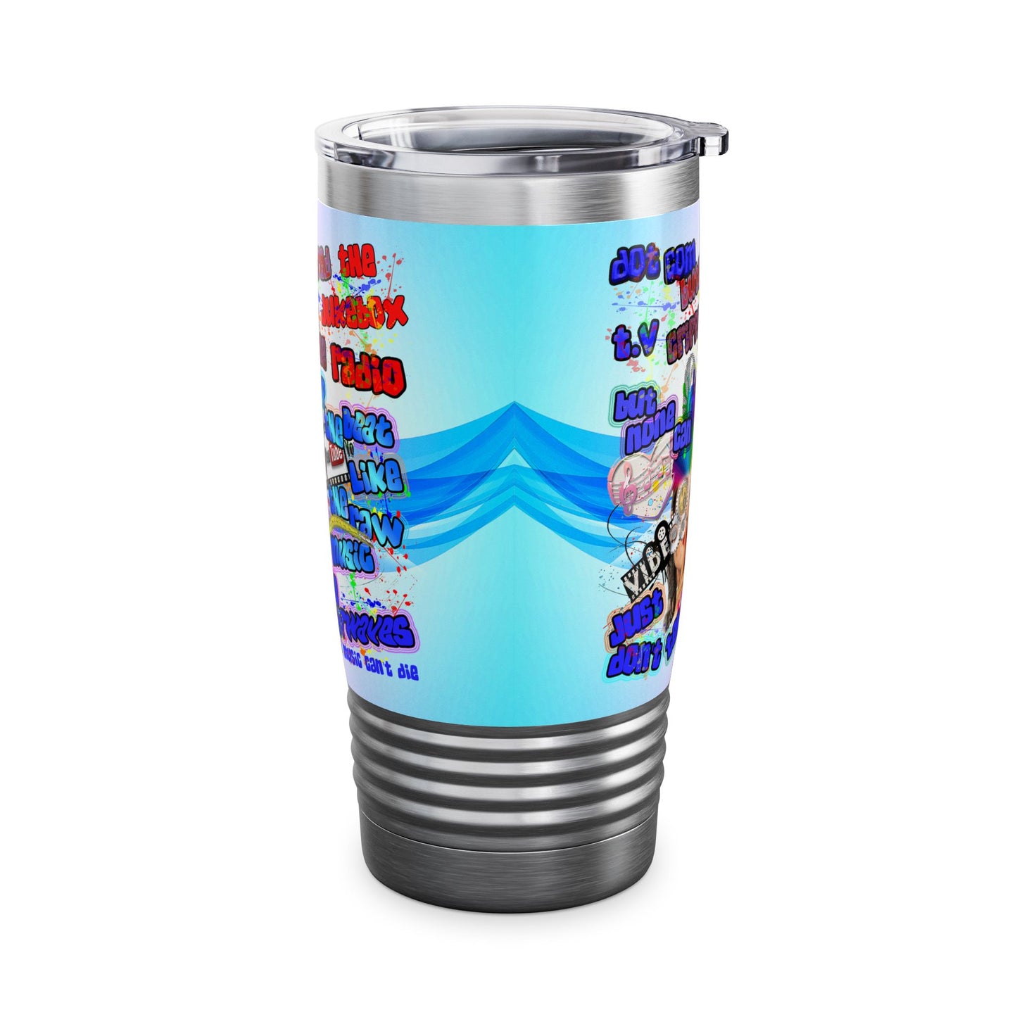 drop the beat - Ringneck Tumbler, 20oz  (light blue-pink wave)