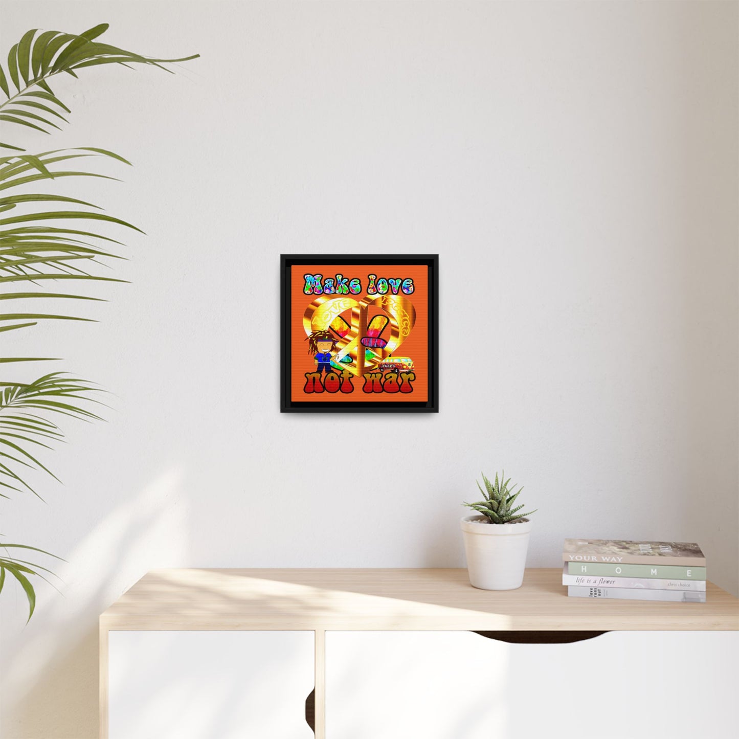 love peace - framed canvas art (orange)