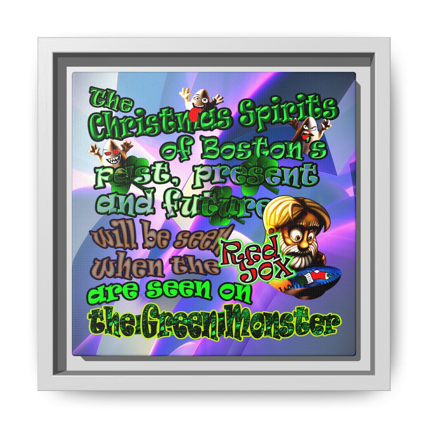 christmas spirits of boston - framed canvas art (grey-pink wave)