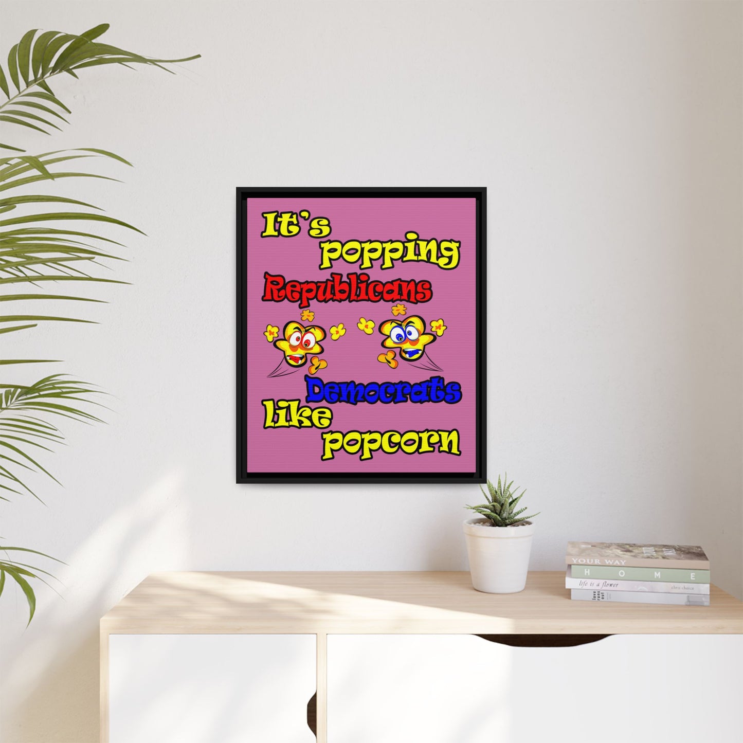 popping like popcorn - framed canvas art (light pink)
