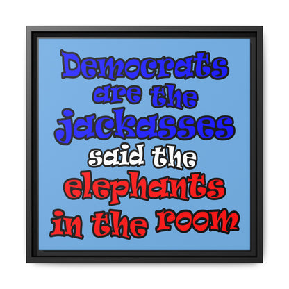 donkeys and elephants - framed canvas art (light blue)