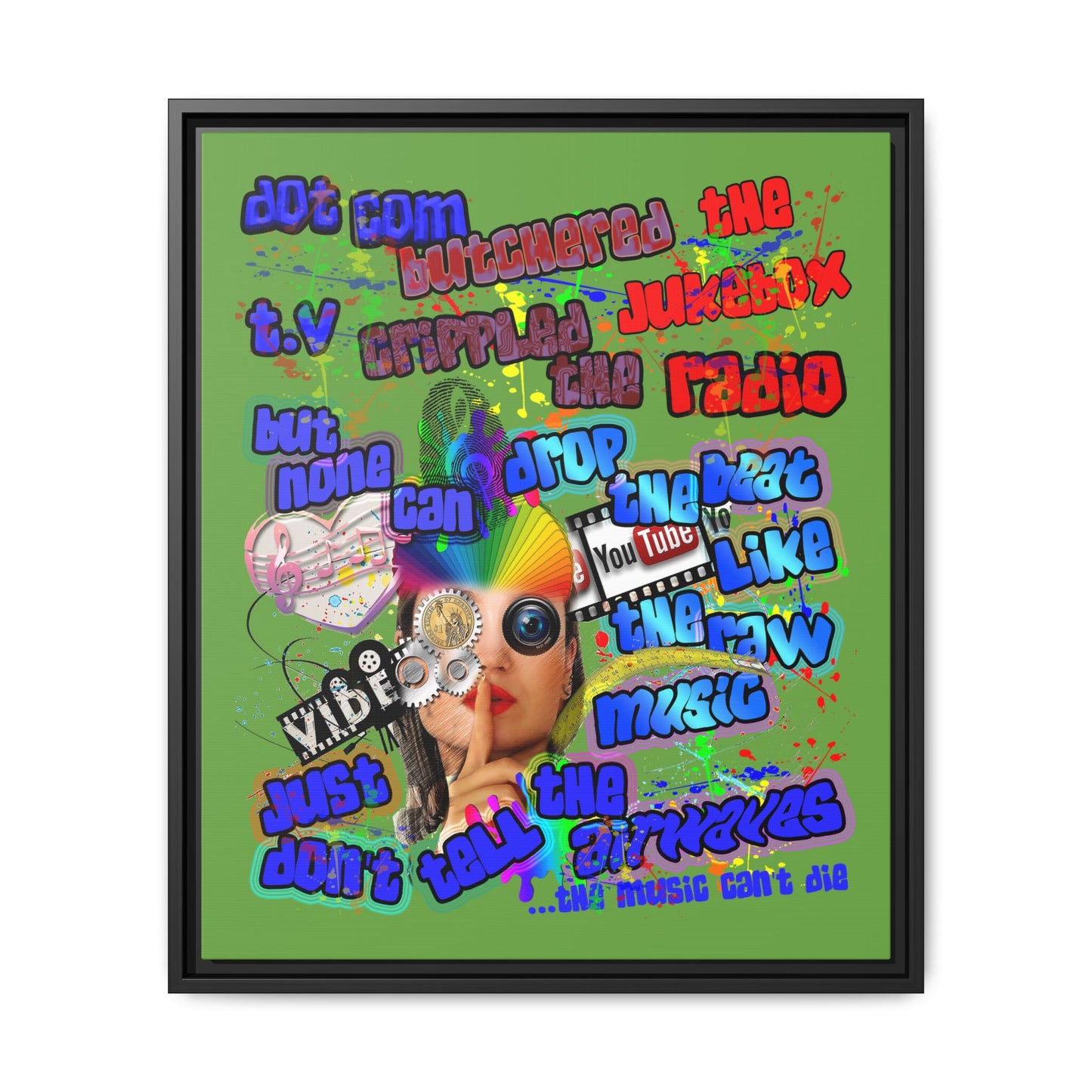 drop the beat - framed canvas art (green)