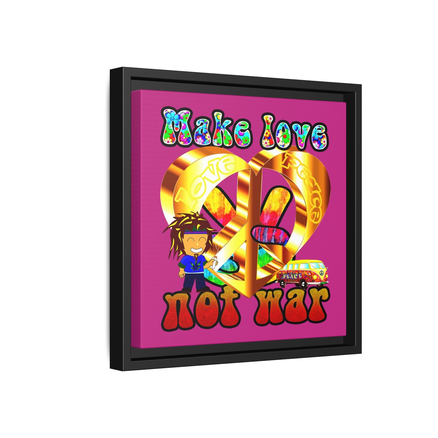 love peace - framed canvas art (pink)