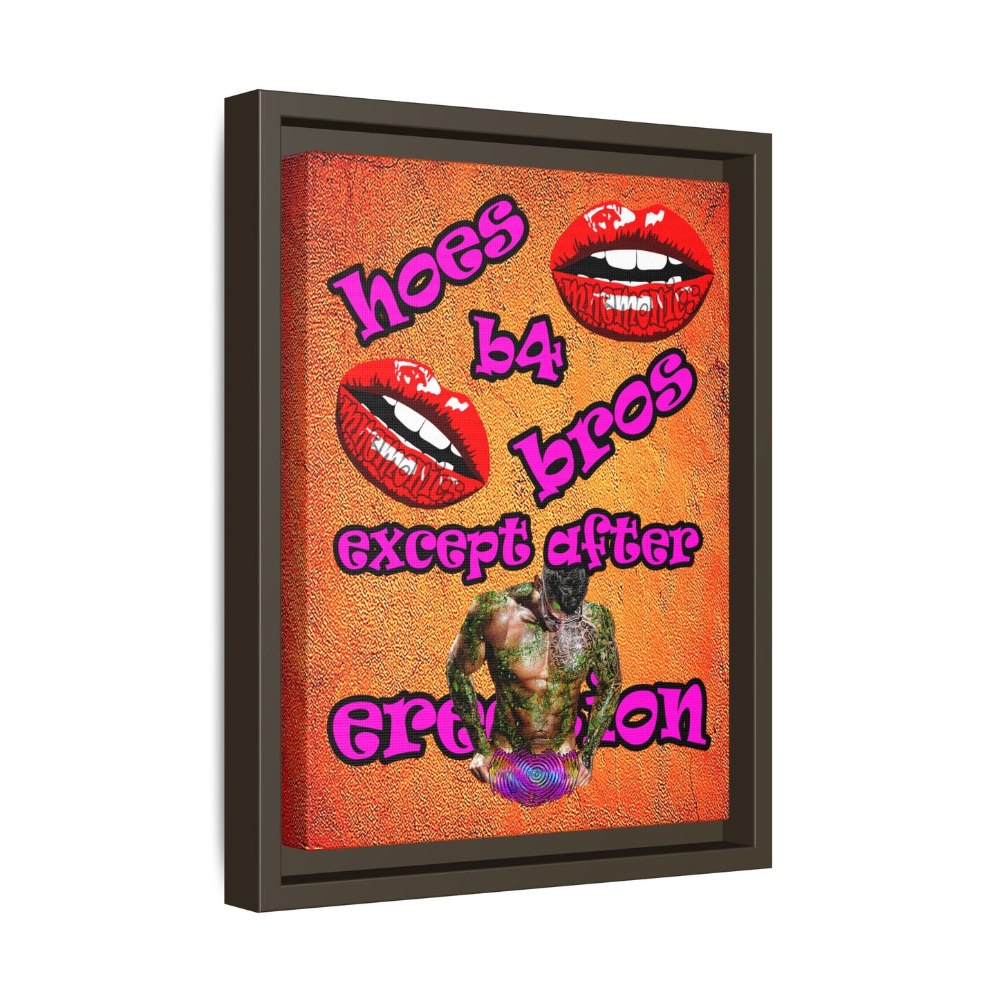 hoes b4 bros - framed canvas art (burnt orange)