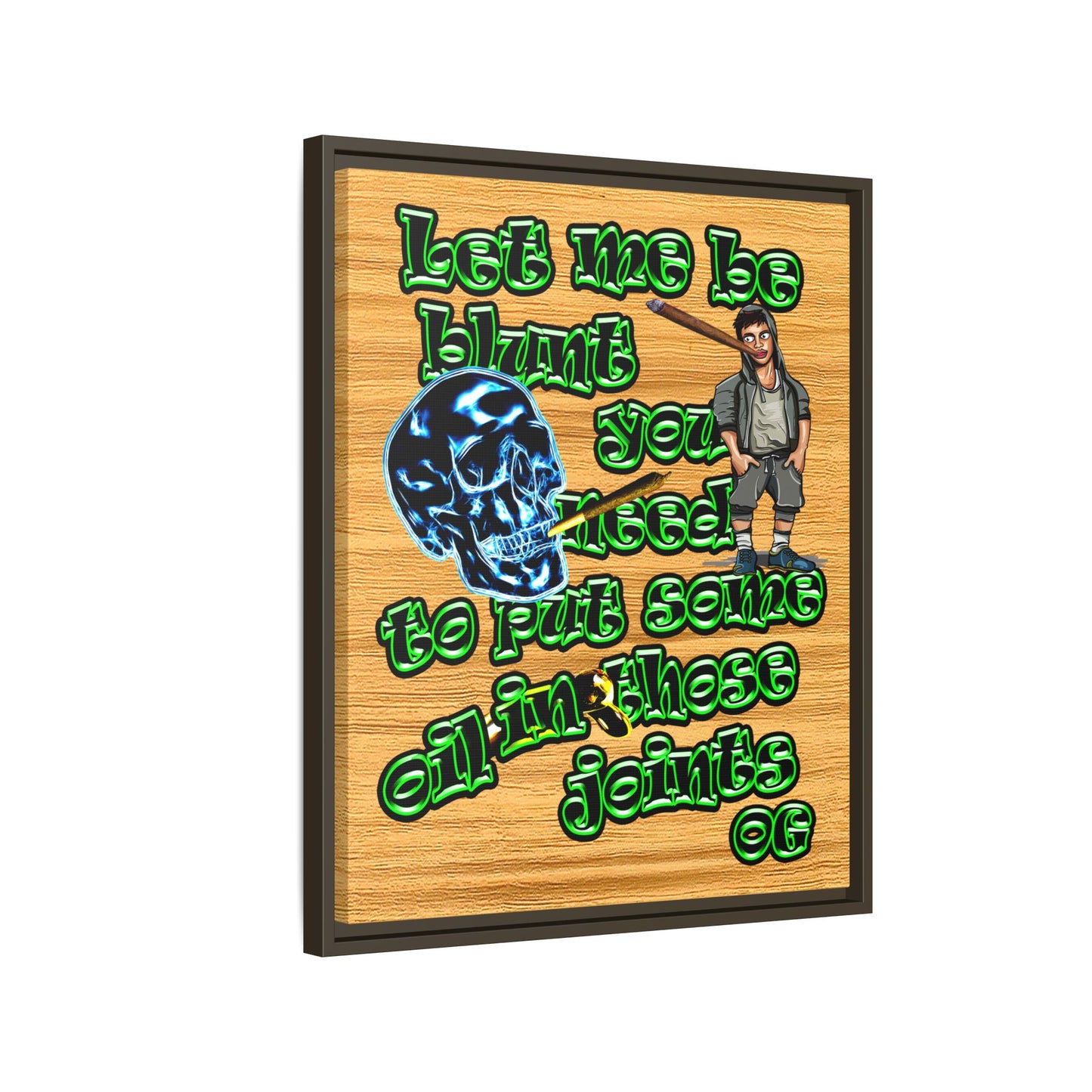 og - framed canvas art (butterscotch wood finish)