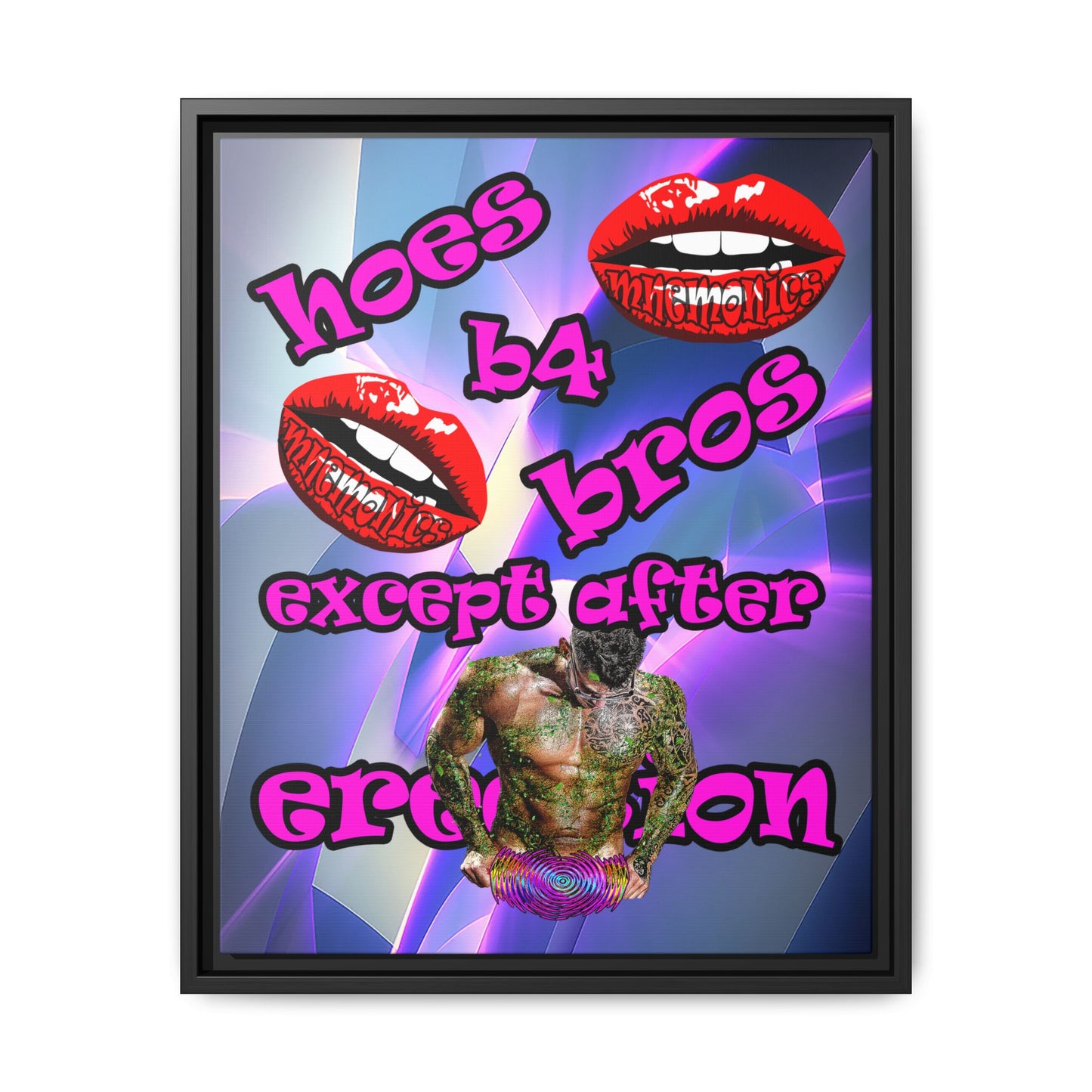 hoes b4 bros - framed canvas art (grey-pink wave)