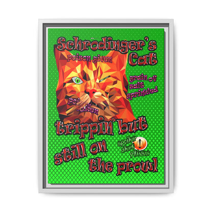 schrodinger's cat - framed canvas art (logo green)