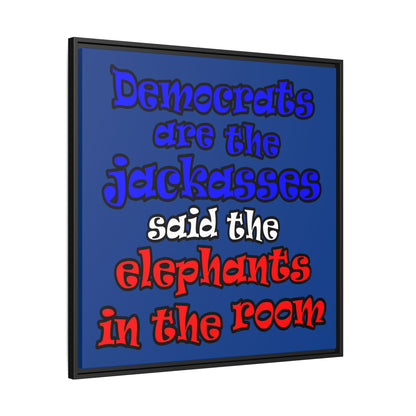 donkeys and elephants - framed canvas art (dark blue)