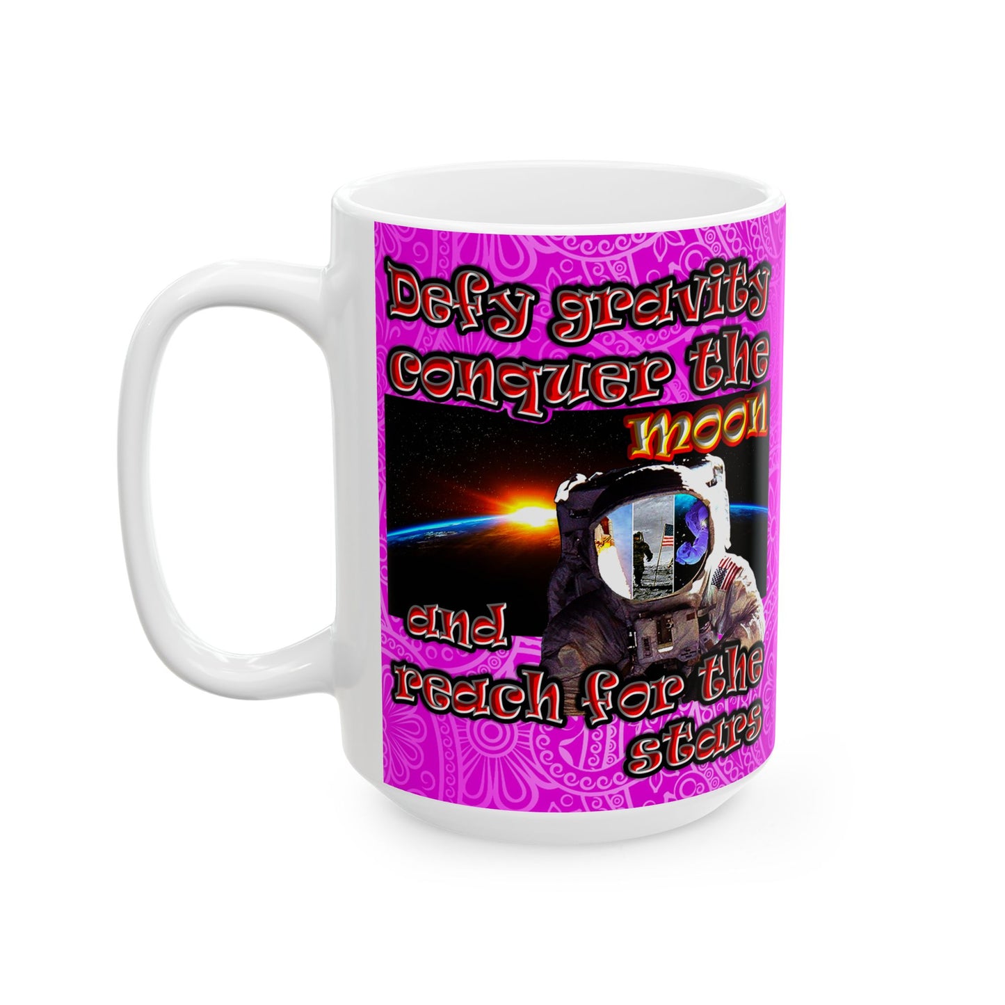 defy conquer reach - White Mug (pink swirl)