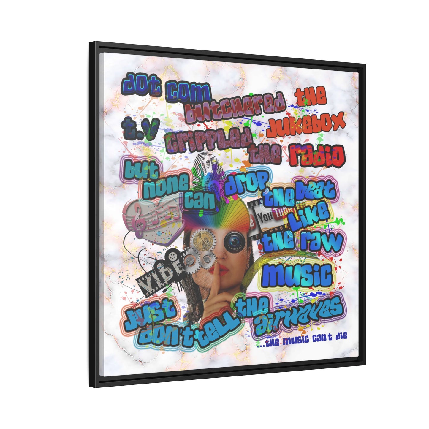 drop the beat - framed canvas art (white marble)