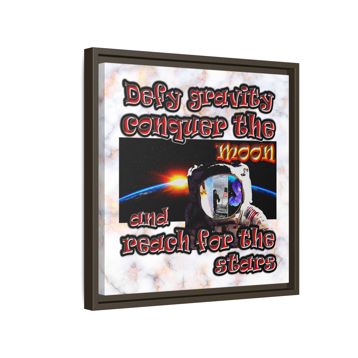 defy conquer reach - framed canvas art (white marble)