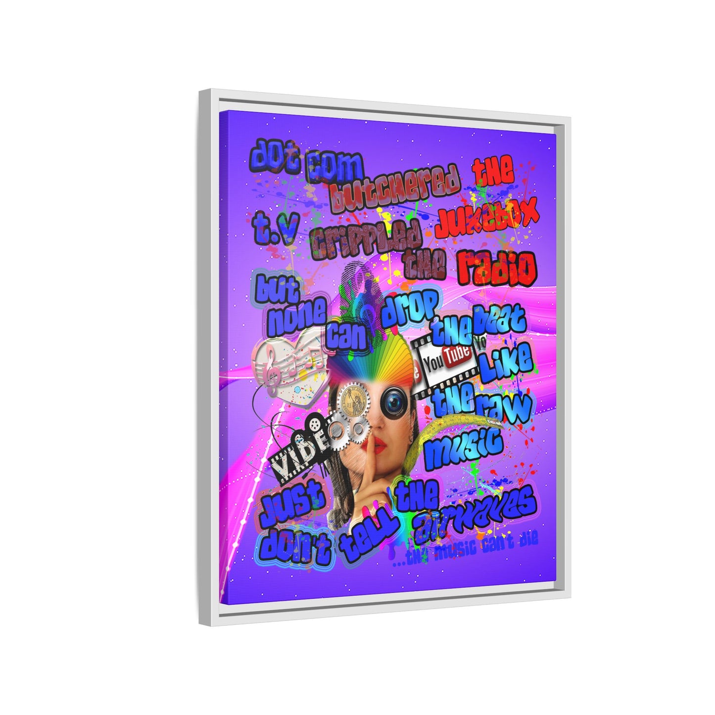 drop the beat - framed canvas art (purple-pink wave)