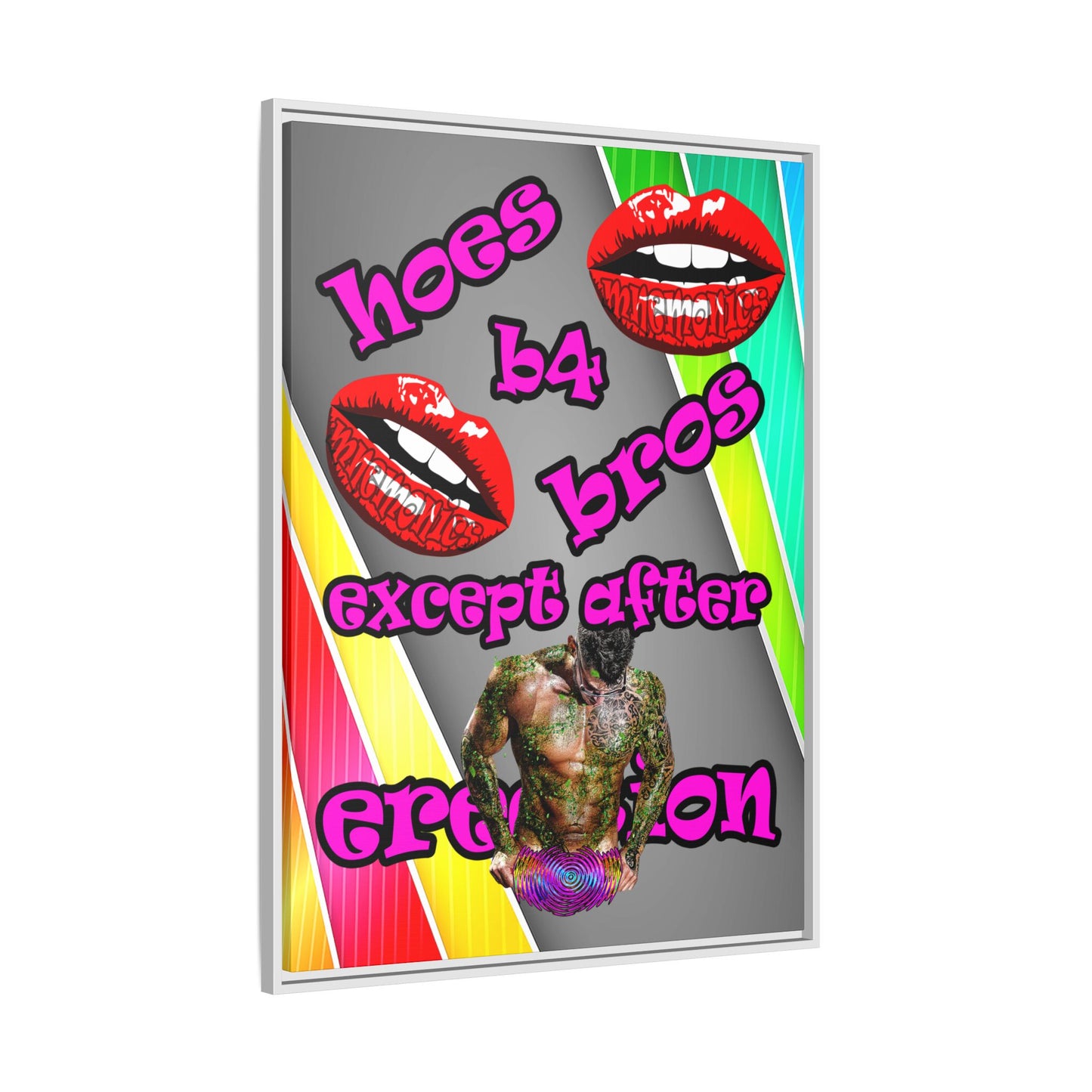 hoes b4 bros - framed canvas art (rainbow split)