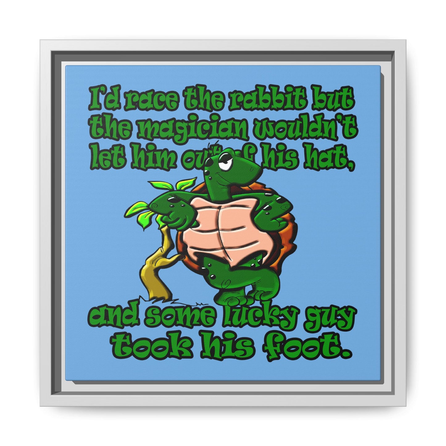 turtle race - framed canvas art (light blue)