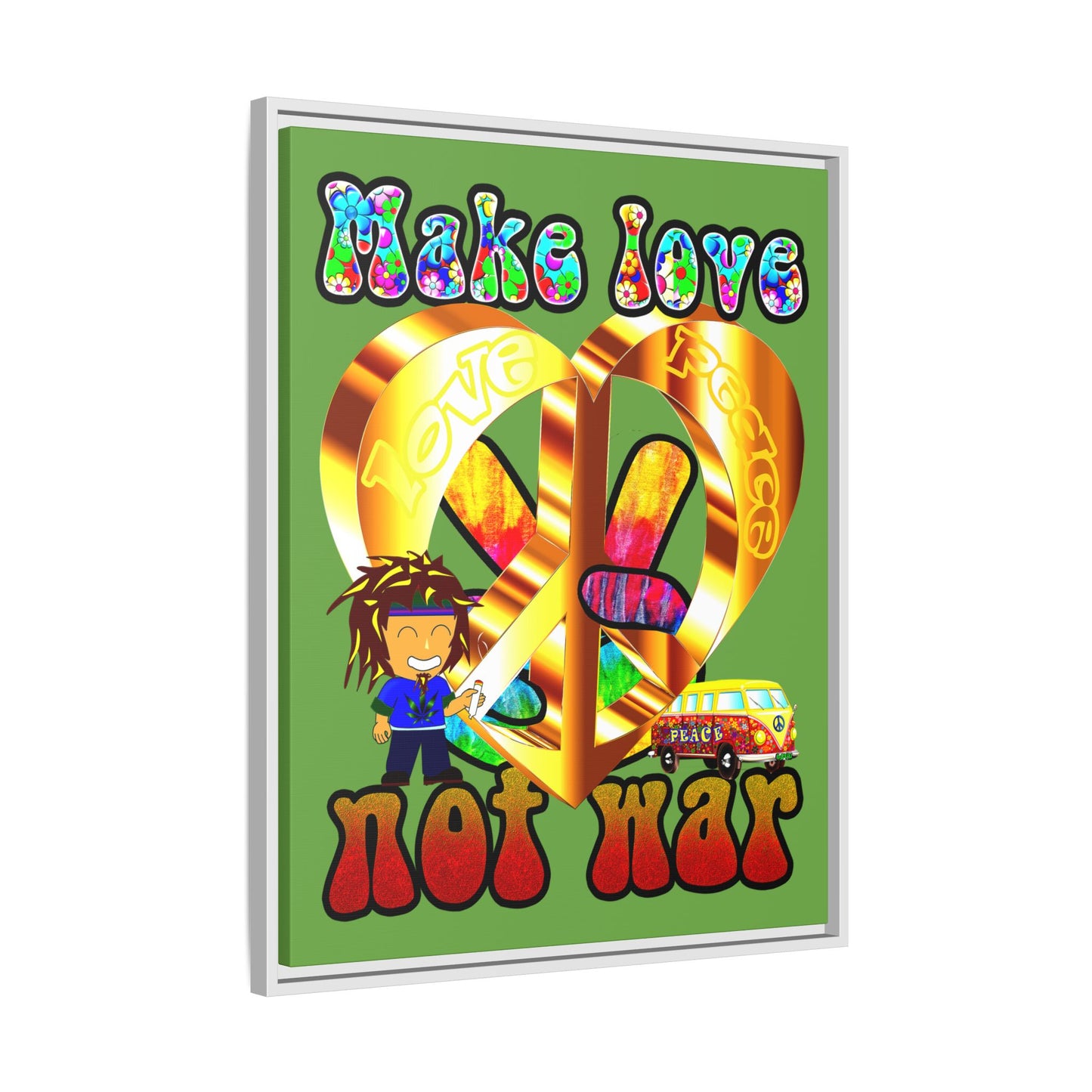 love peace - framed canvas art (green)