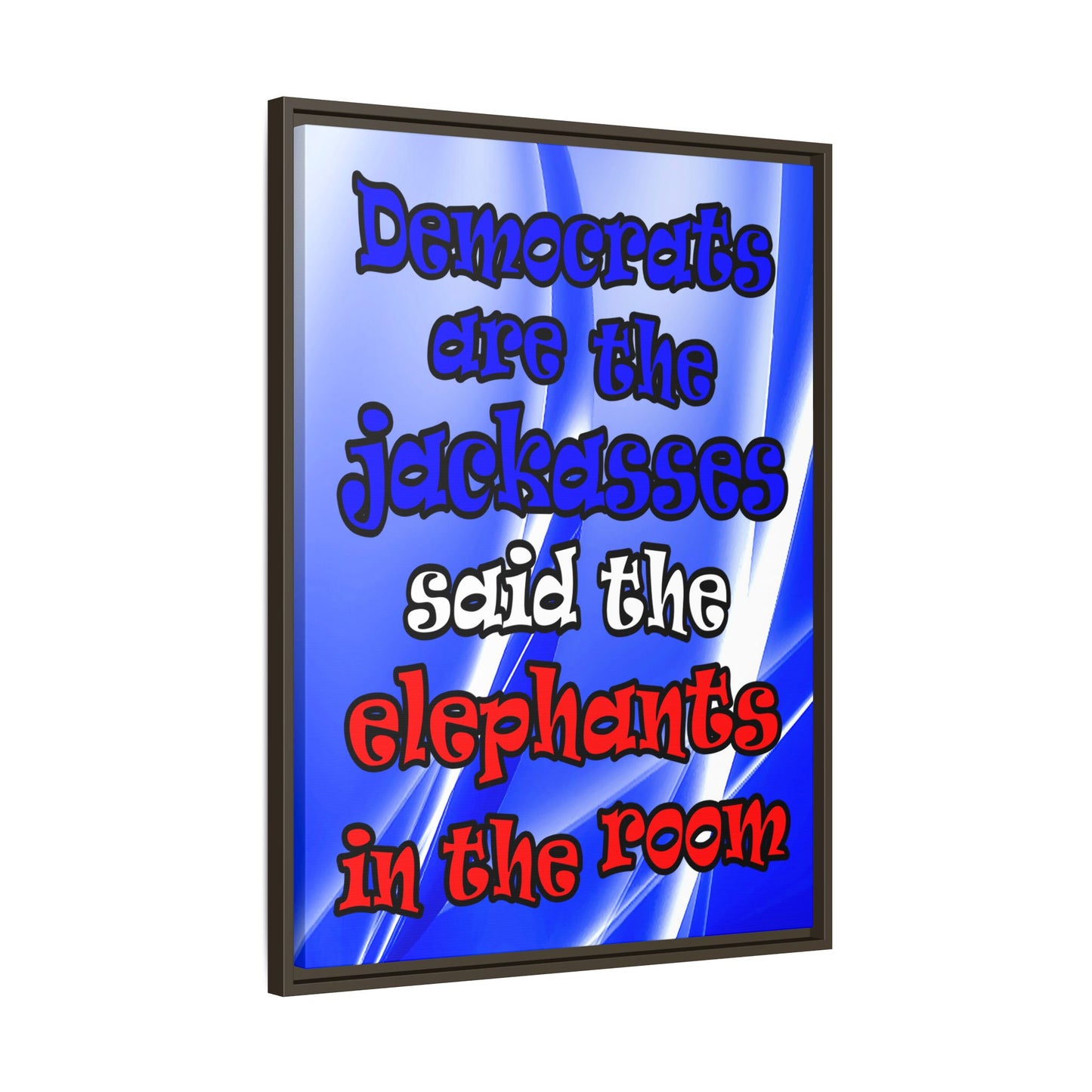 donkeys and elephants - framed canvas art (blue-white wave)