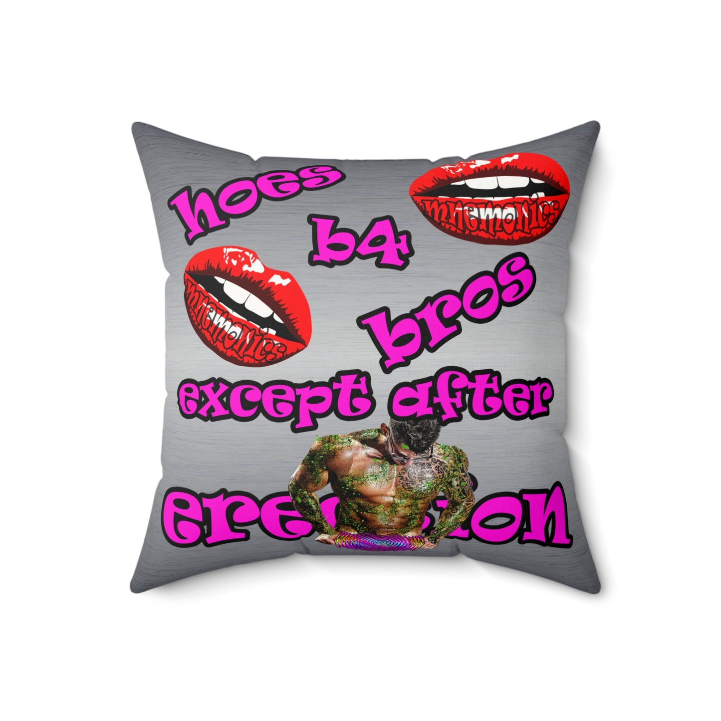 hoes b4 bros - Faux Suede Square Pillow - (brushed nickel)