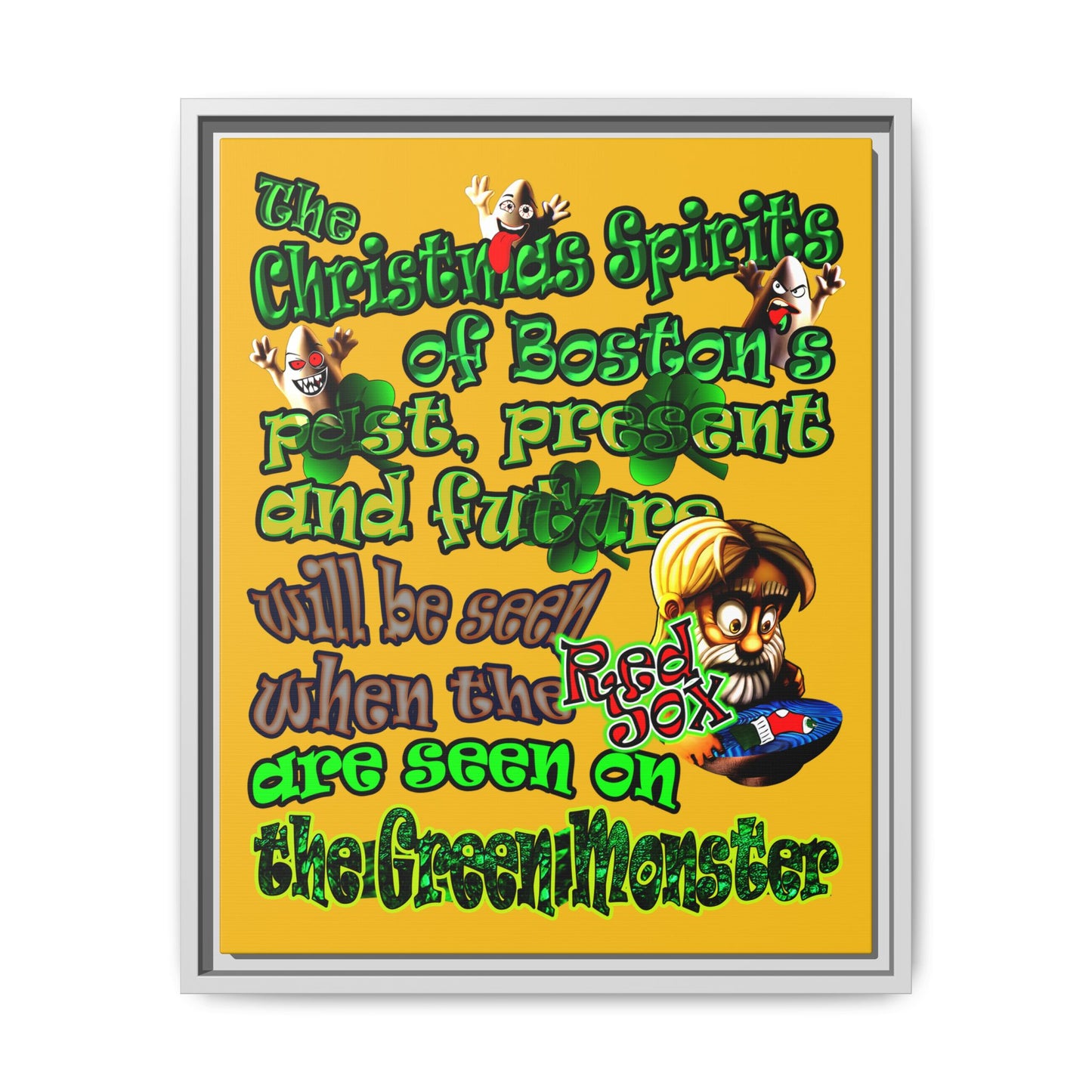 christmas spirits of boston - framed canvas art (yellow)