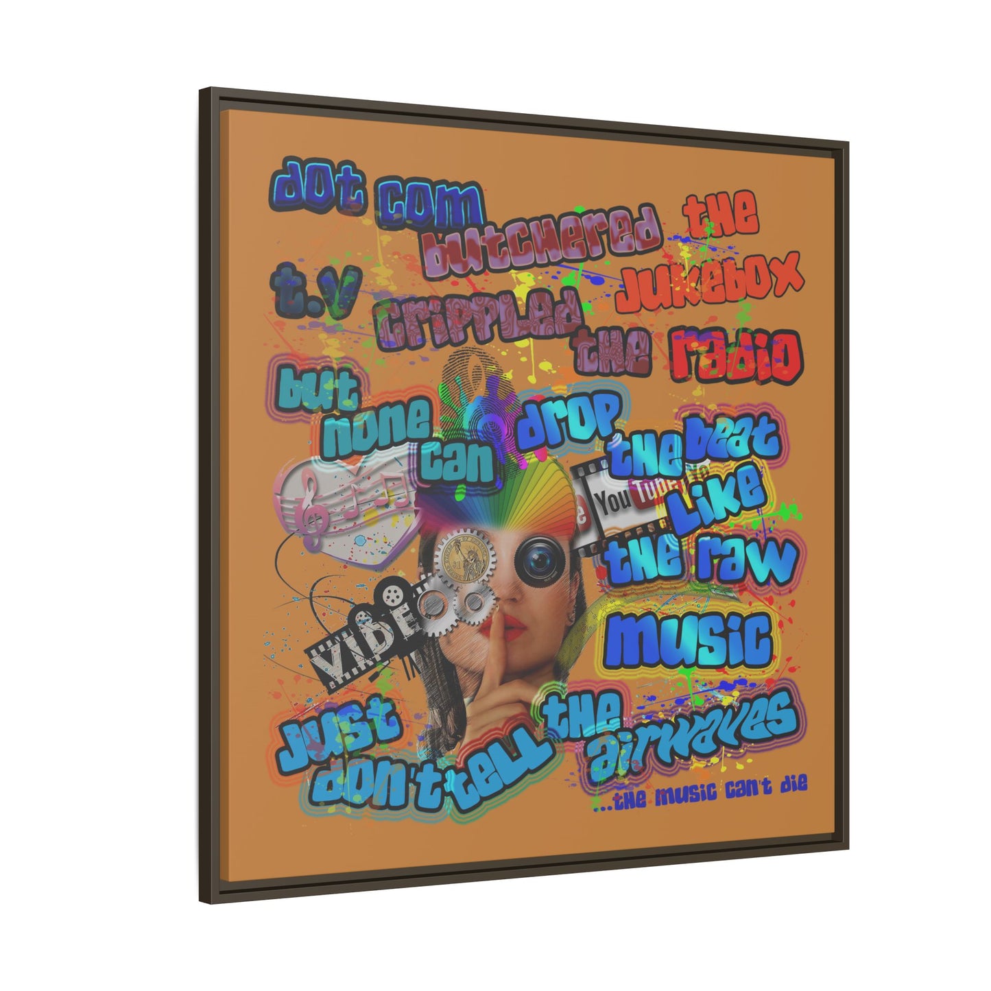 drop the beat - framed canvas art (light brown)