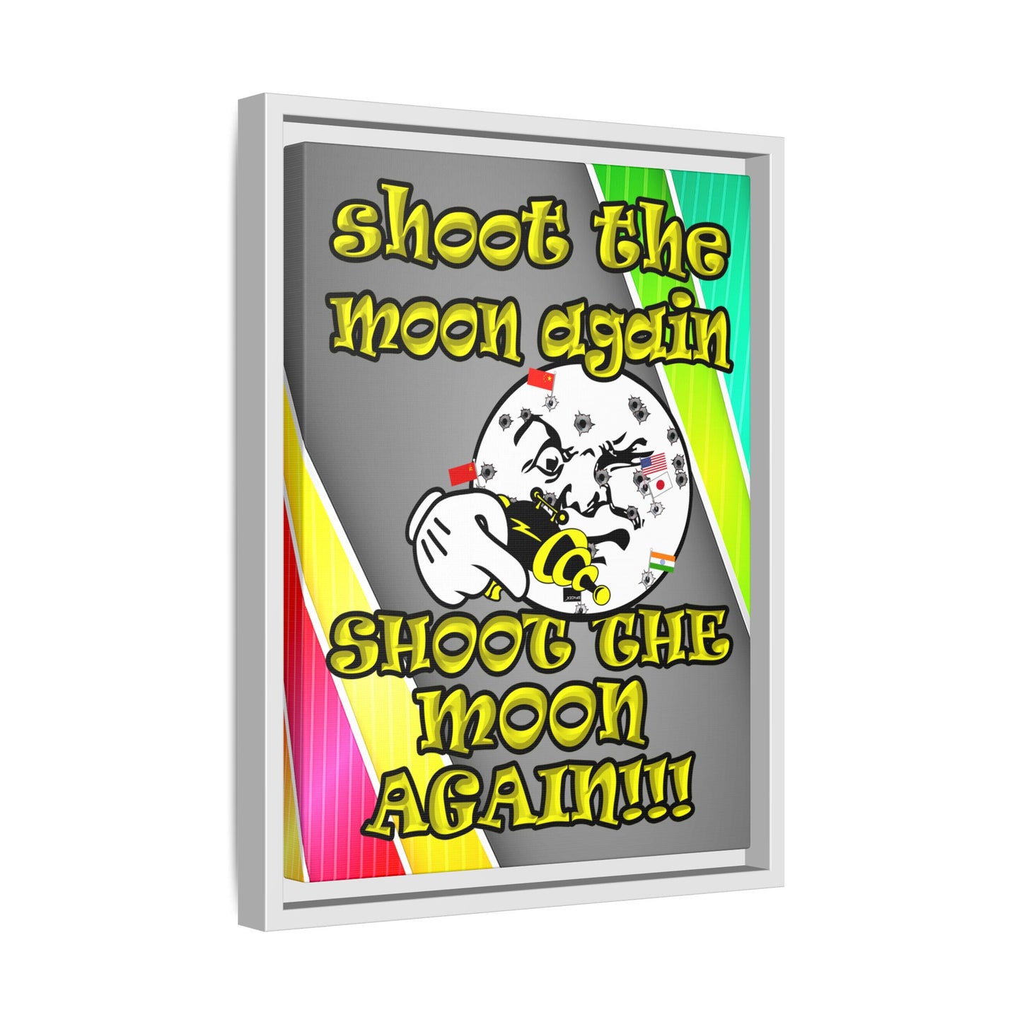 shoot the moon again - framed canvas art (rainbow split)