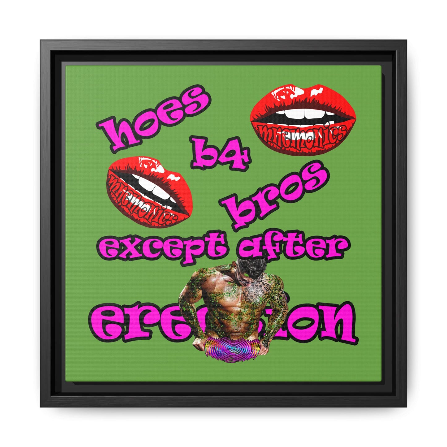 hoes b4 bros - framed canvas art (green)