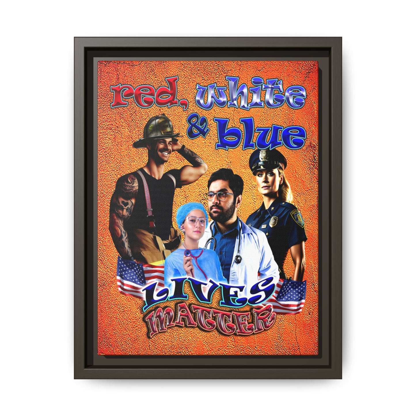 rw&b lives matter - framed canvas art (burnt orange)