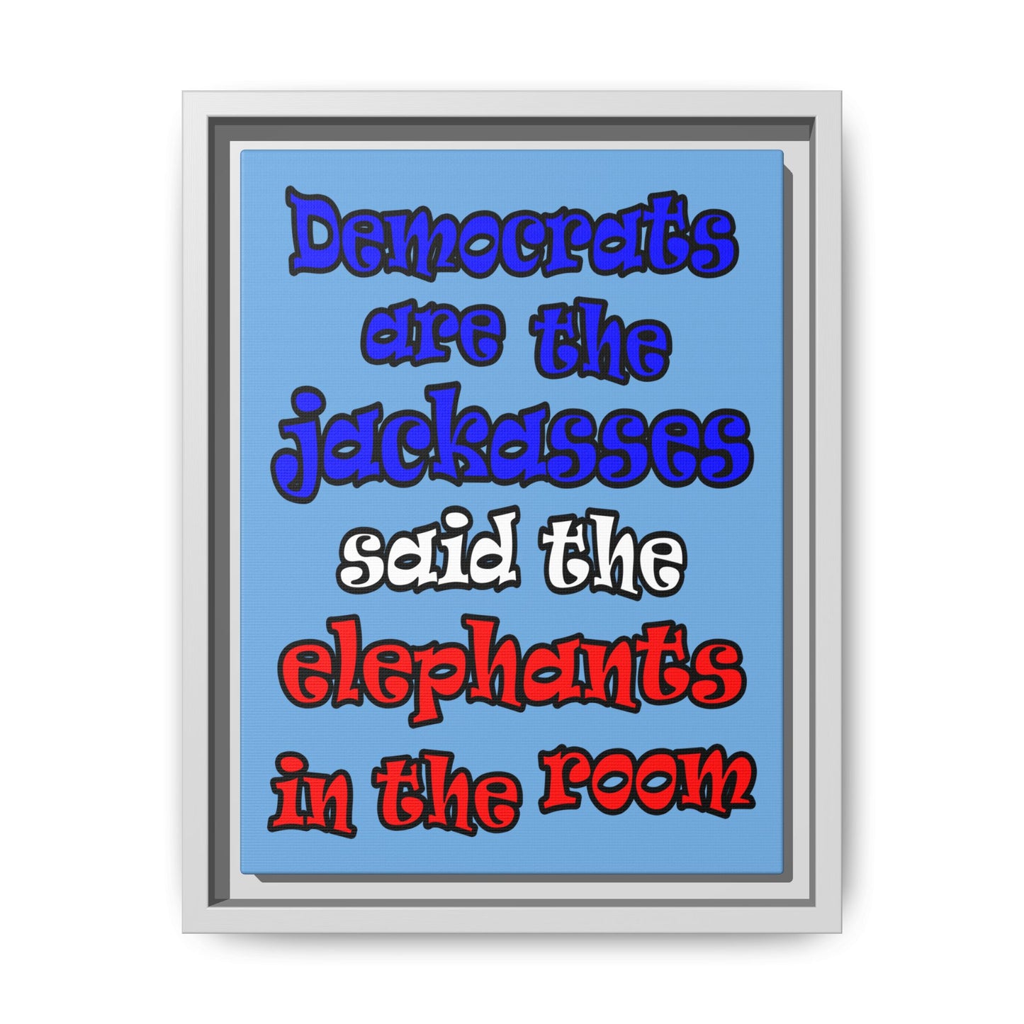 donkeys and elephants - framed canvas art (light blue)