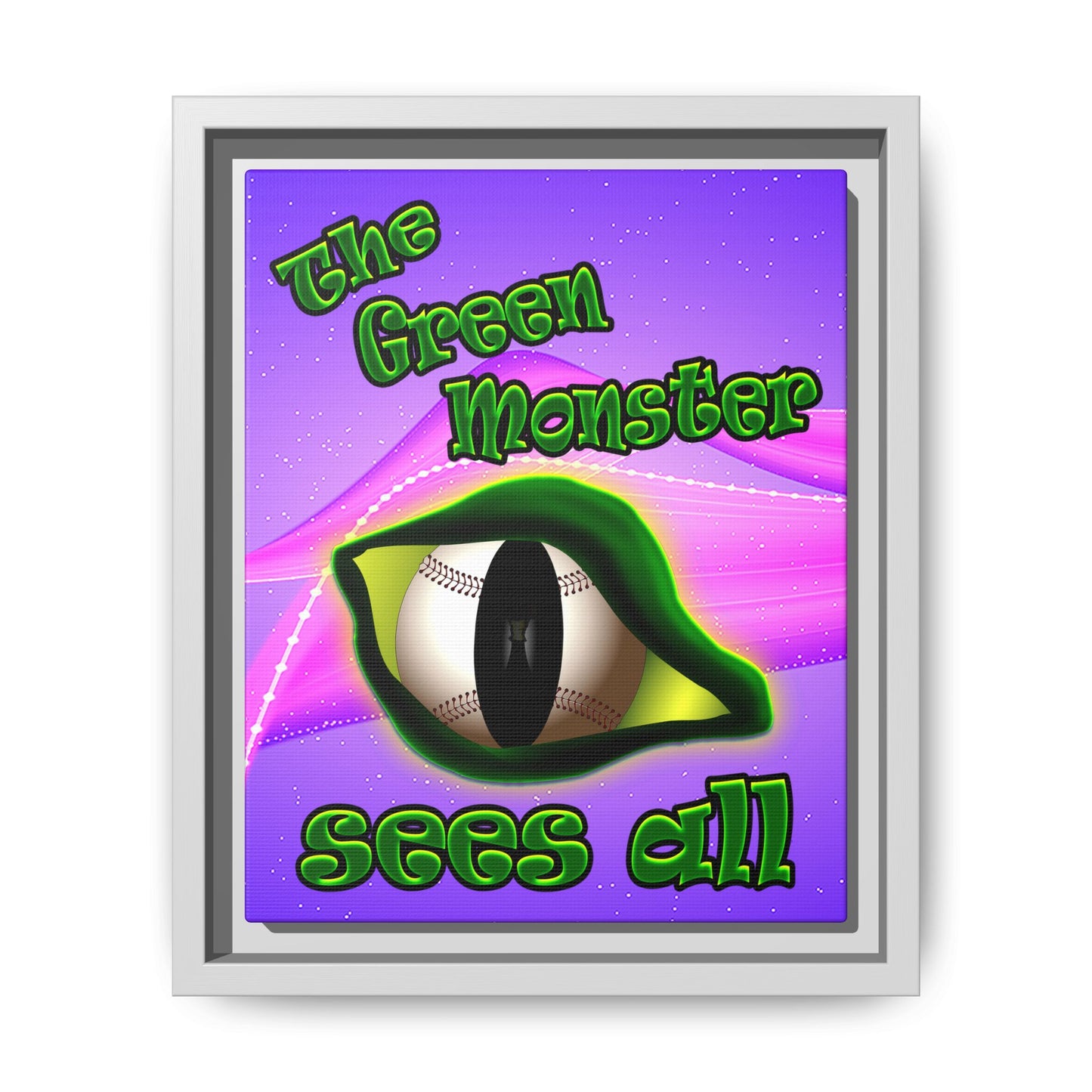 green monster - framed canvas art (purple-pink wave)