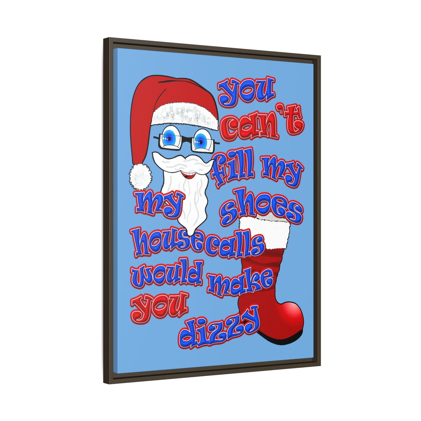 santa's shoes - framed canvas art (light blue)