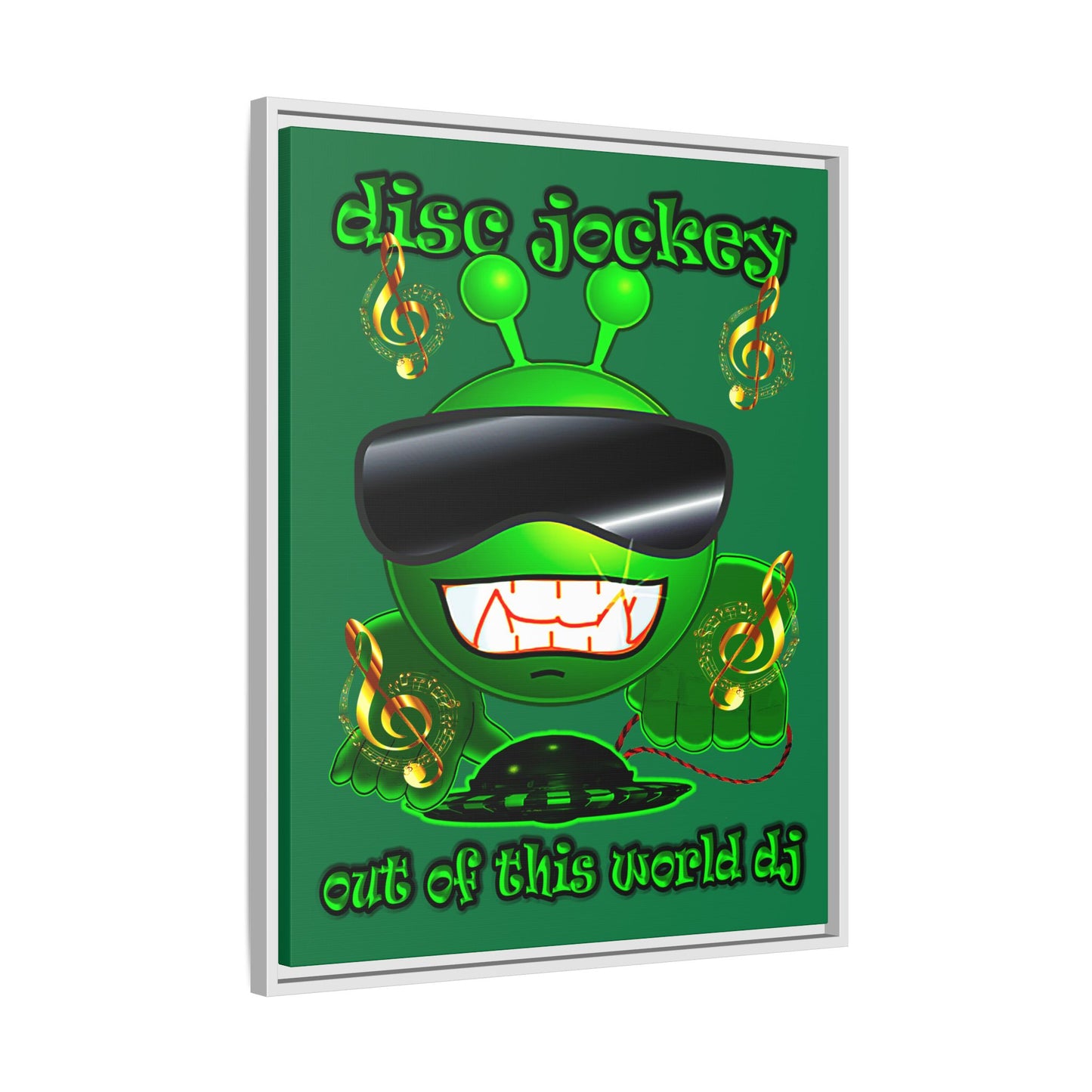disc jockey - framed canvas art (dark green)