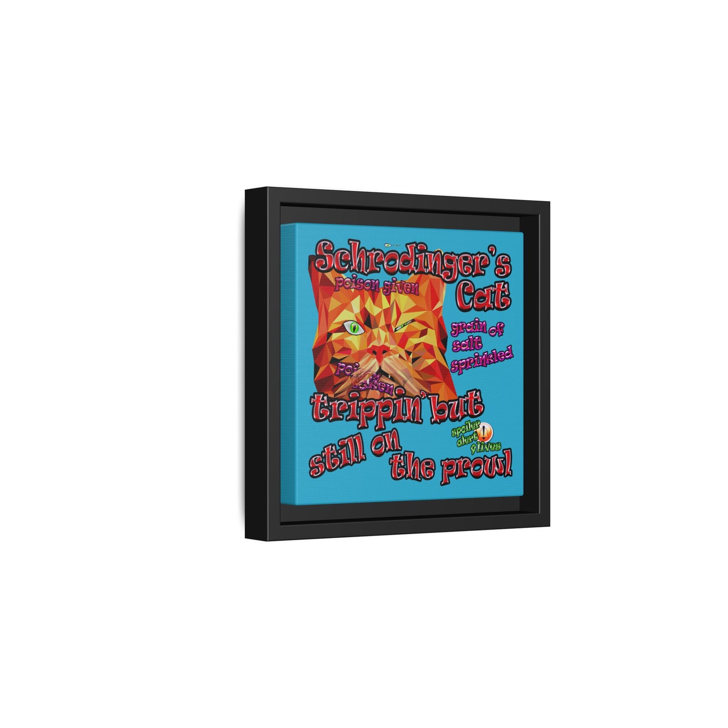 schrodinger's cat - framed canvas art (turquoise)