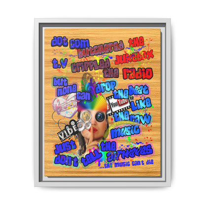 drop the beat - framed canvas art (butterscotch wood finish)