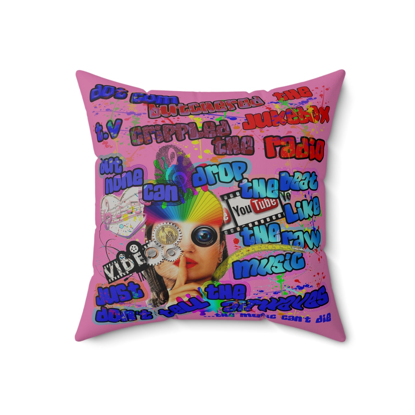 drop the beat - Faux Suede Square Pillow - (light pink)
