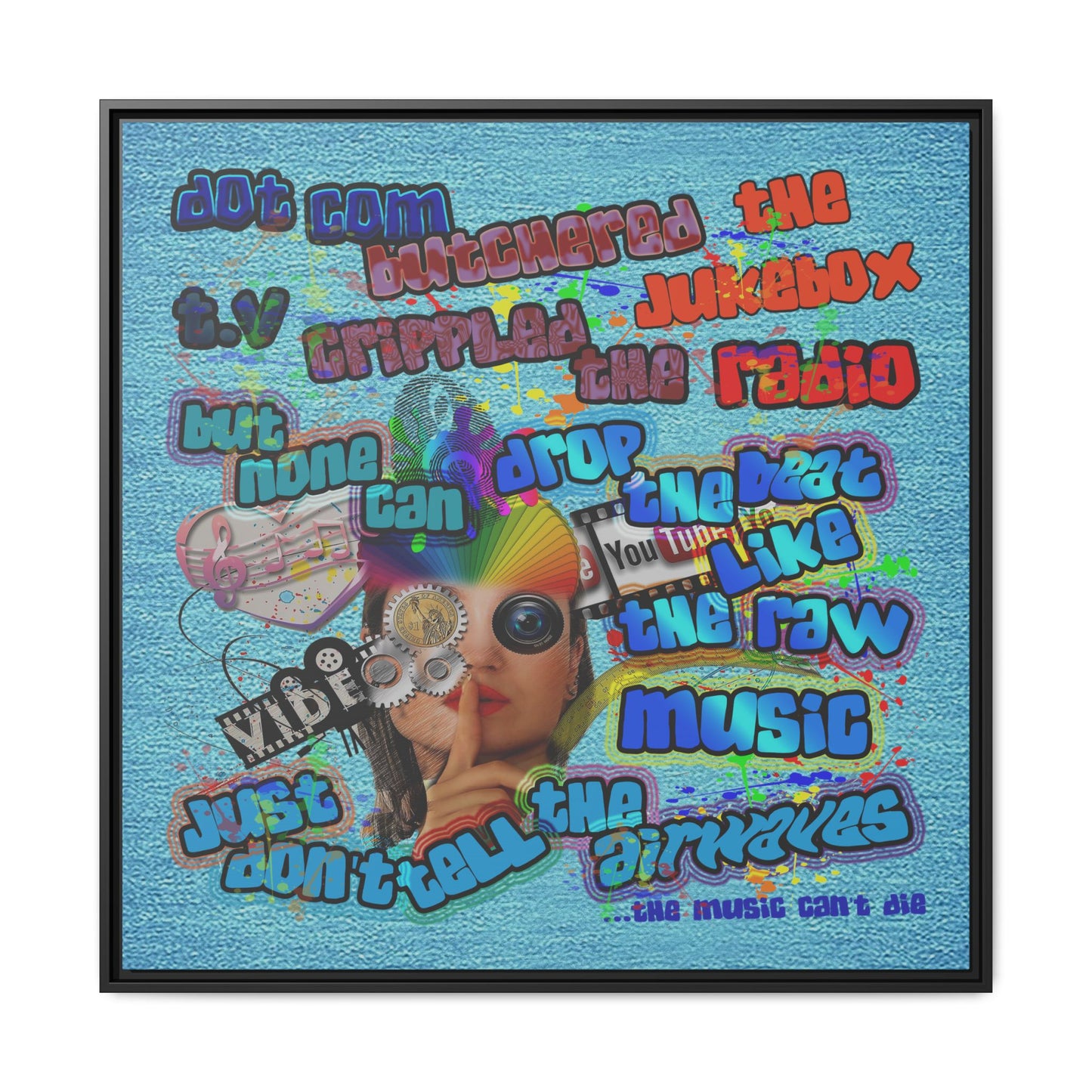 drop the beat - framed canvas art (faded blue)