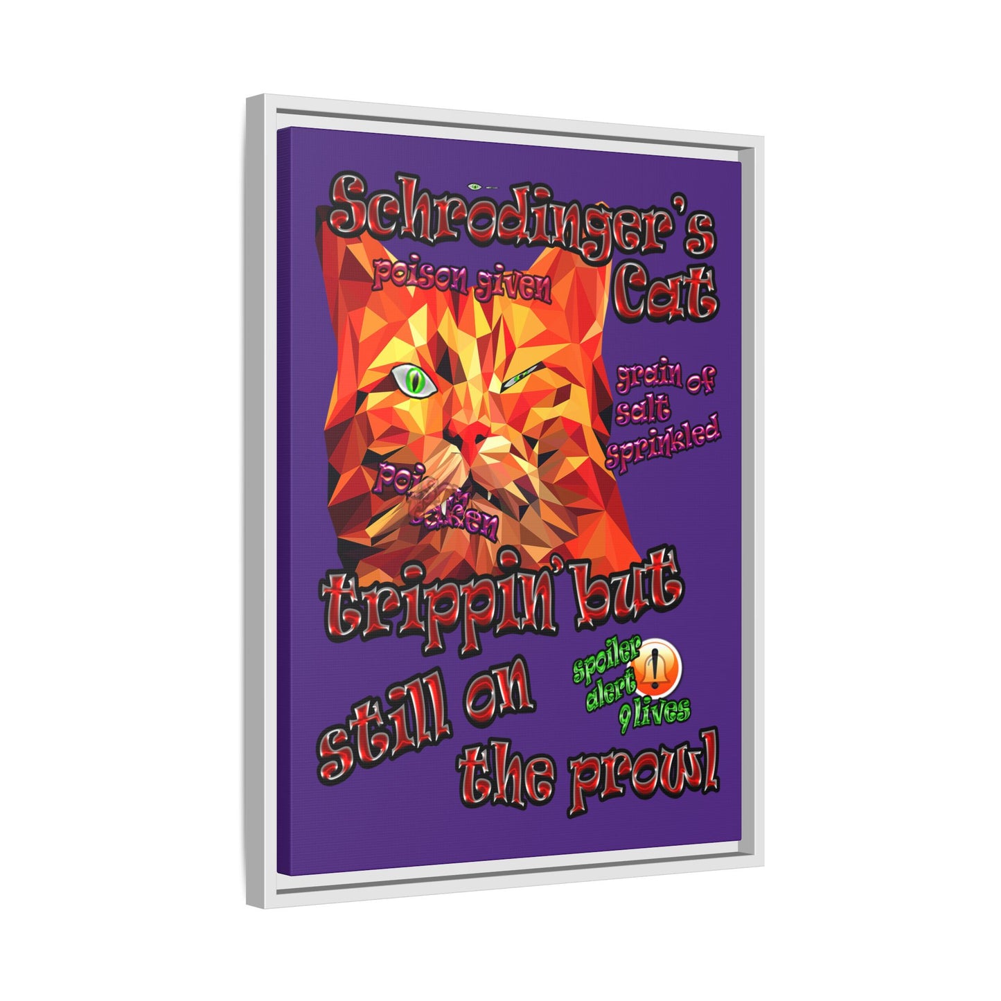 schrodinger's cat - framed canvas art (purple)