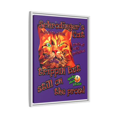 schrodinger's cat - framed canvas art (purple)