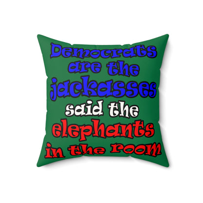 donkeys and elephants - Faux Suede Square Pillow - (dark green)