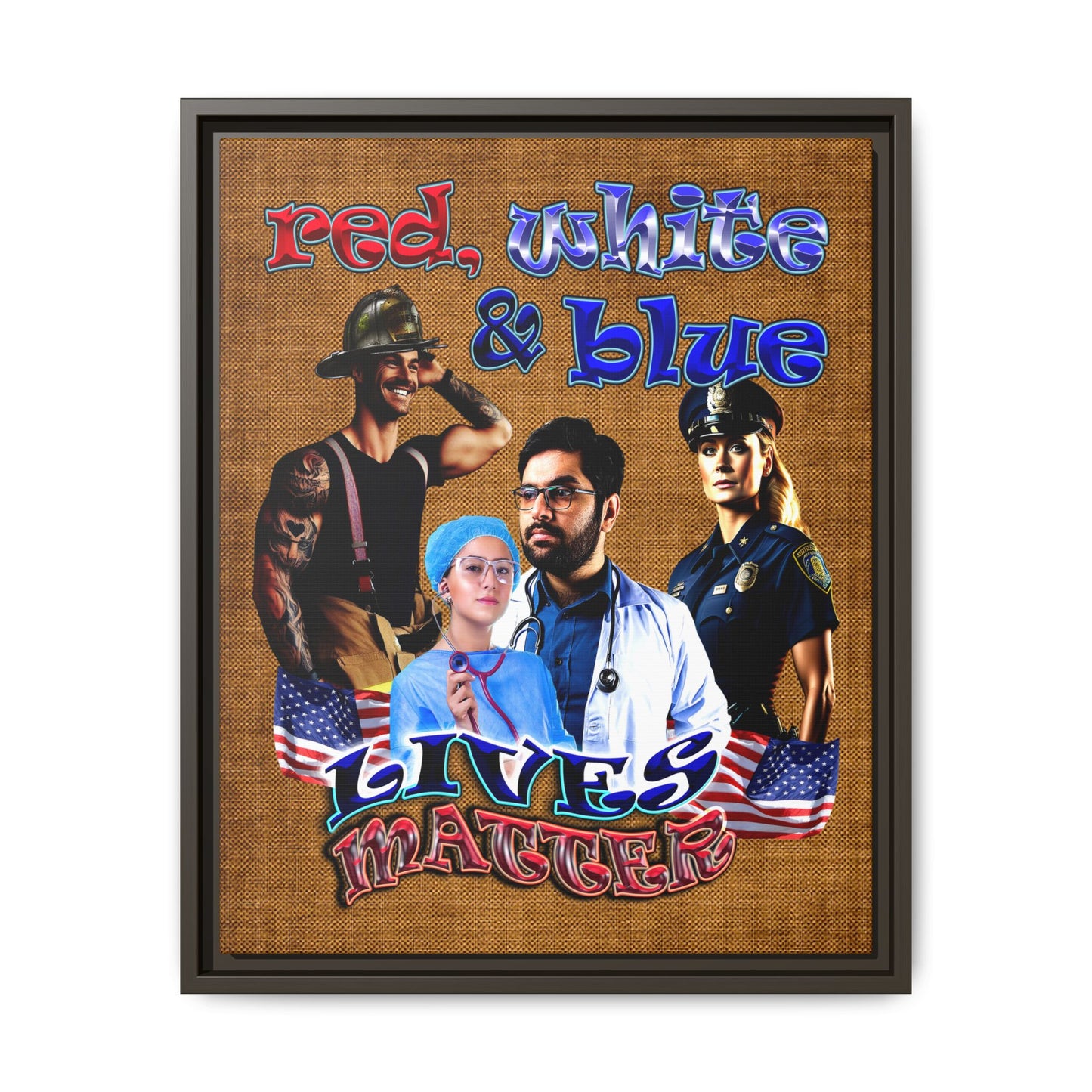 rw&b lives matter - framed canvas art (brown papyrus)