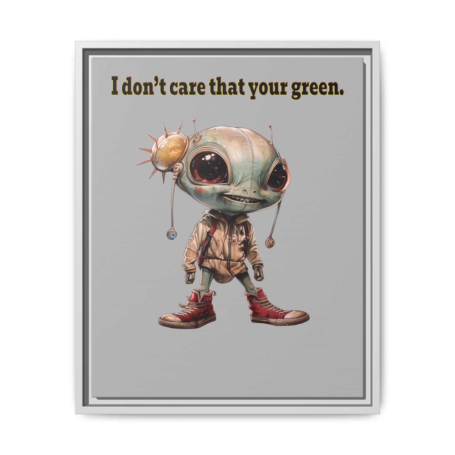 I don't care that your green - framed canvas art (light grey)