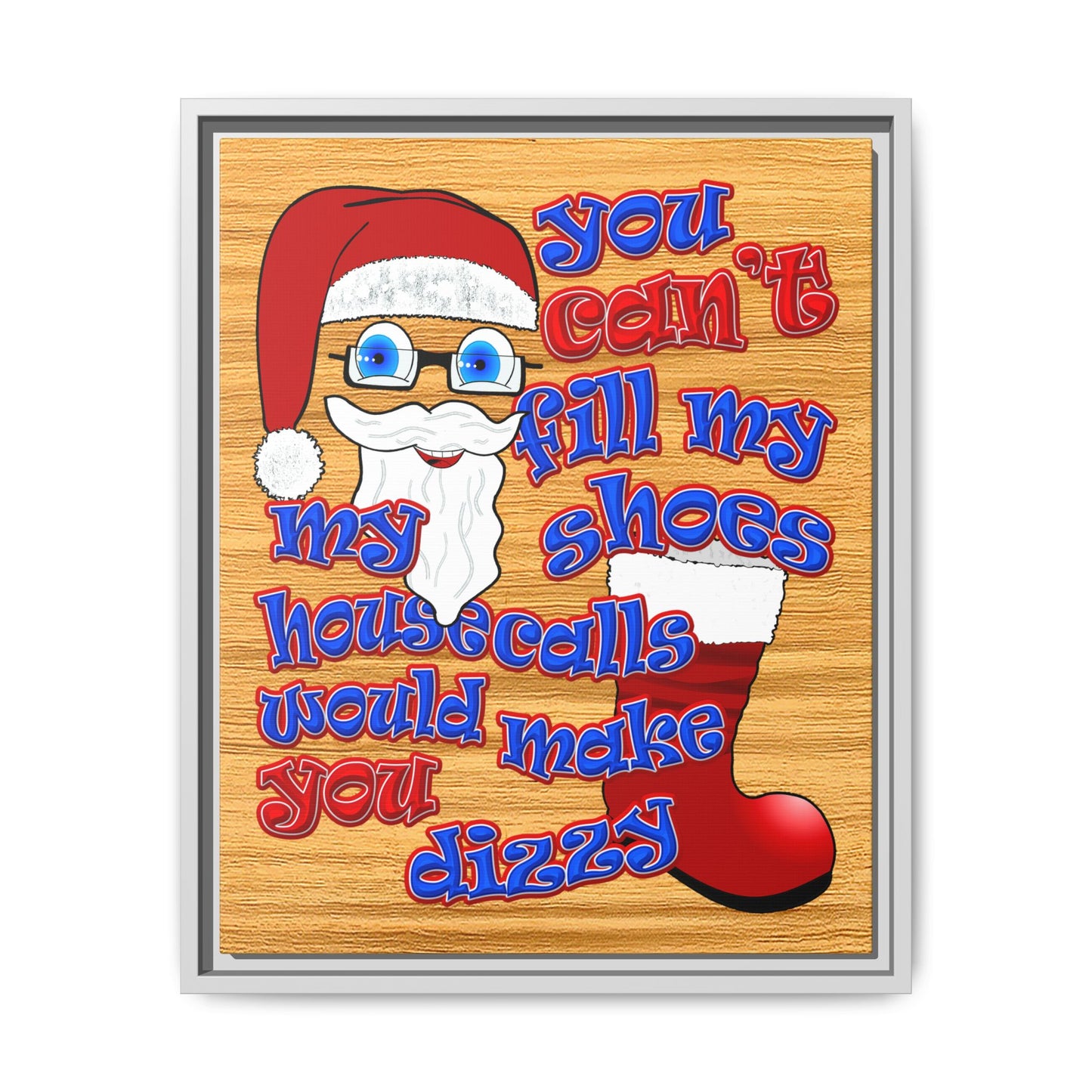 santa's shoes - framed canvas art (butterscotch wood finish)