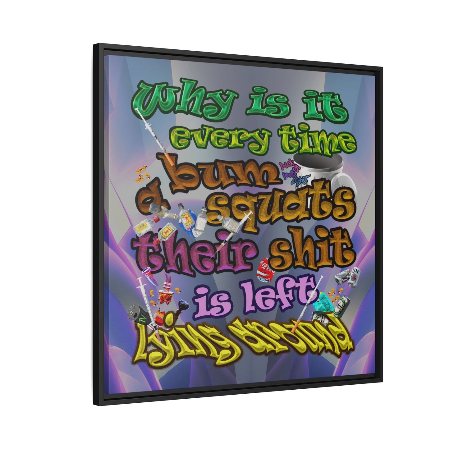 the bum's shit - framed canvas art (grey-pink wave)