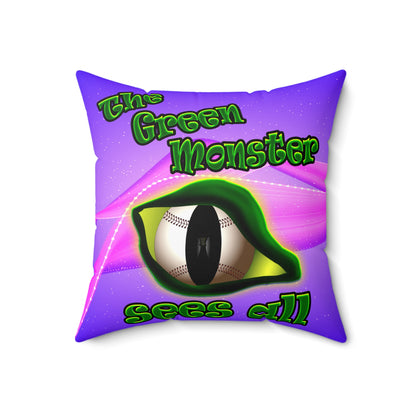 green monster - Spun Polyester Square Pillow - (purple-pink wave)