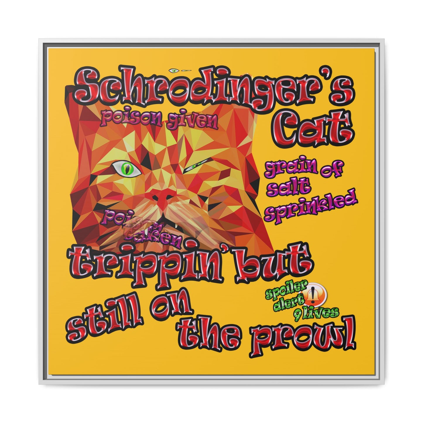 schrodinger's cat - framed canvas art (yellow)