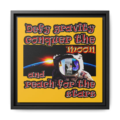 defy conquer reach - framed canvas art (yellow)