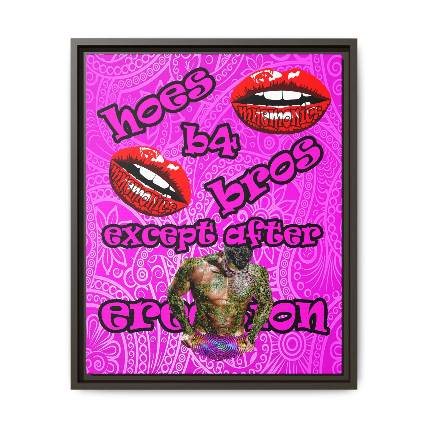 hoes b4 bros - framed canvas art (pink swirl)