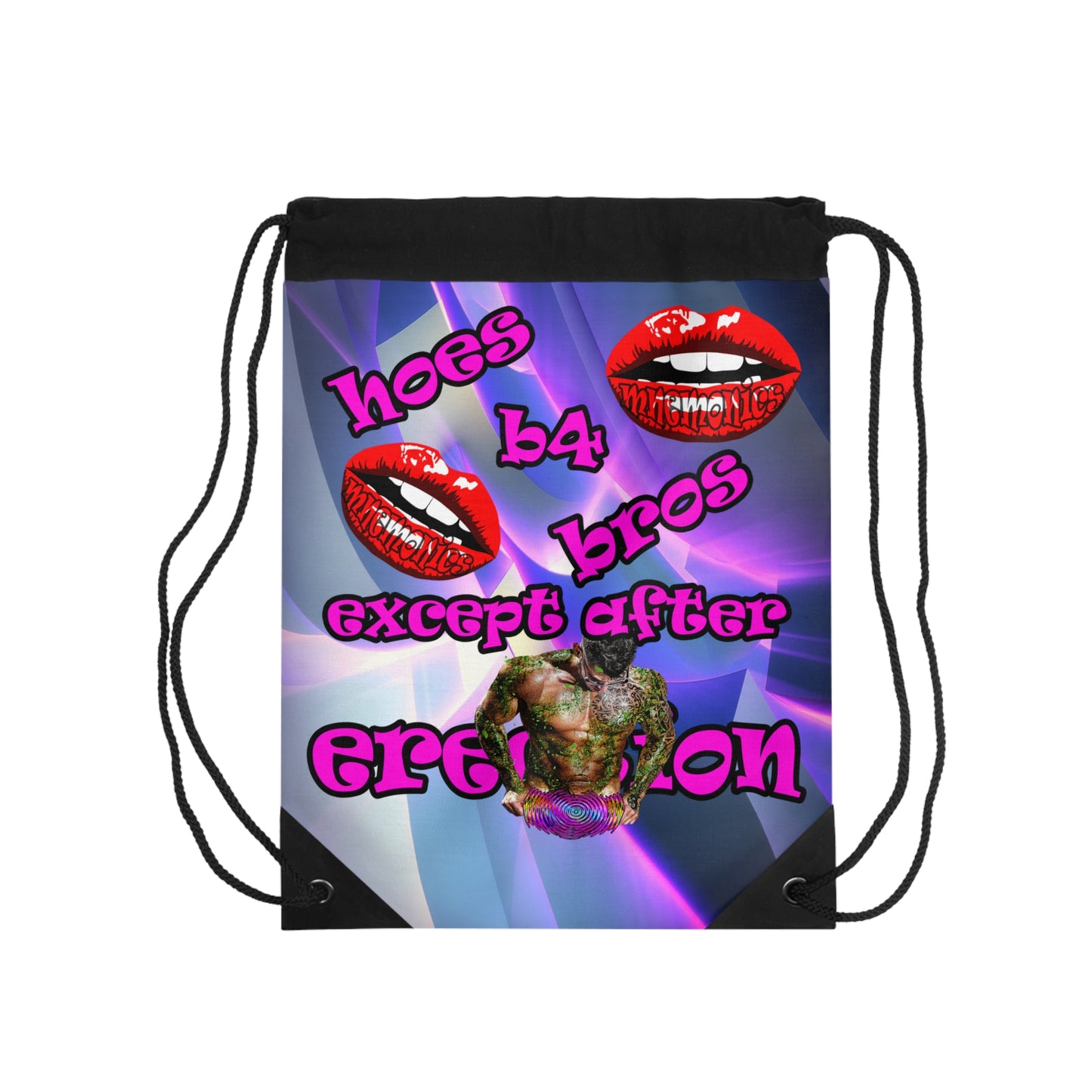 hoes b4 bros - Drawstring Bag (grey-pink wave)