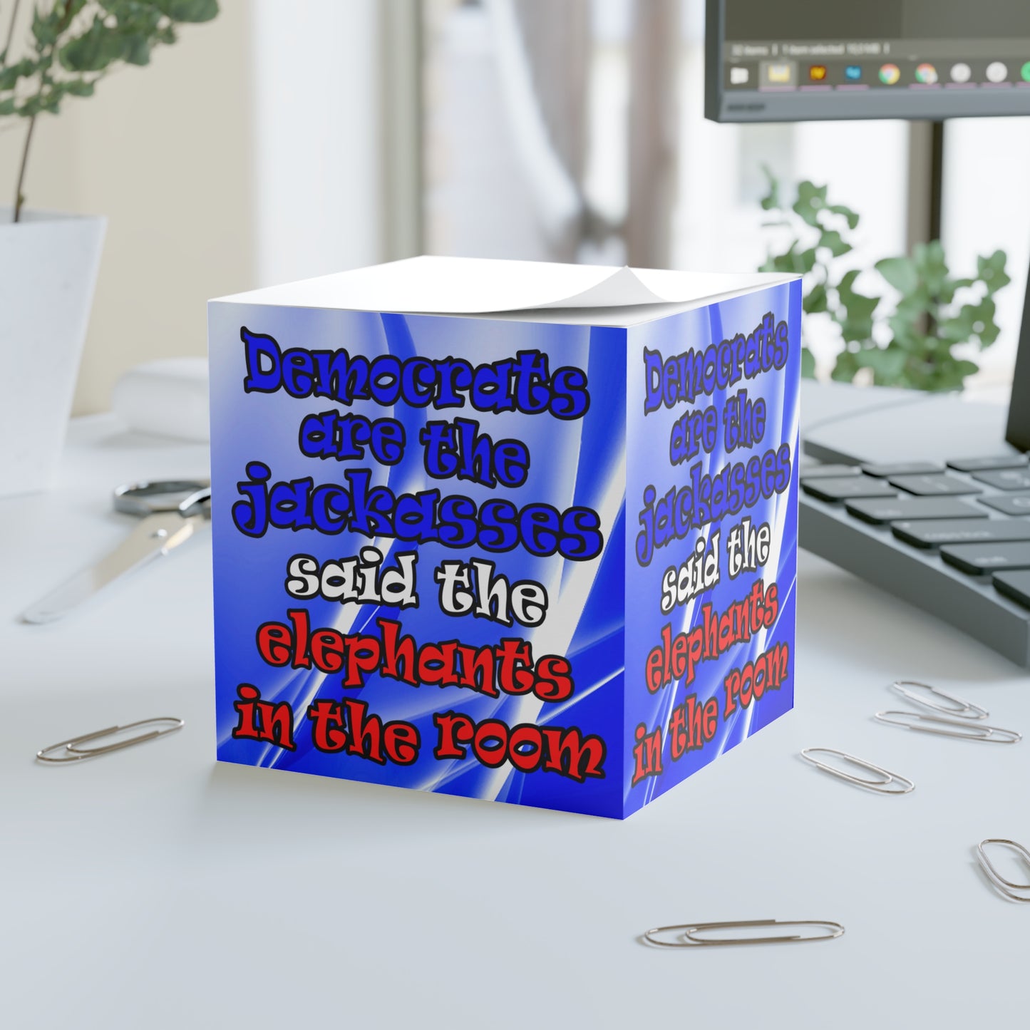 donkeys and elephants - note cube (blue-white wave)