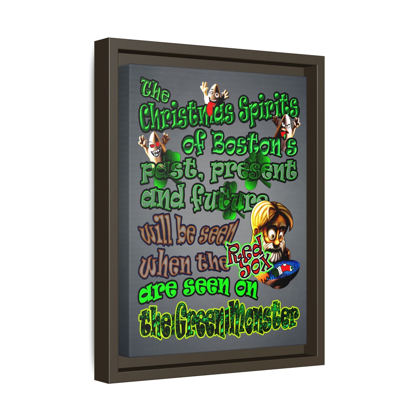 christmas spirits of boston - framed canvas art (grey-light grey)