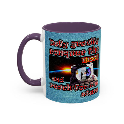 defy conquer reach - Accent Mug (faded blue)