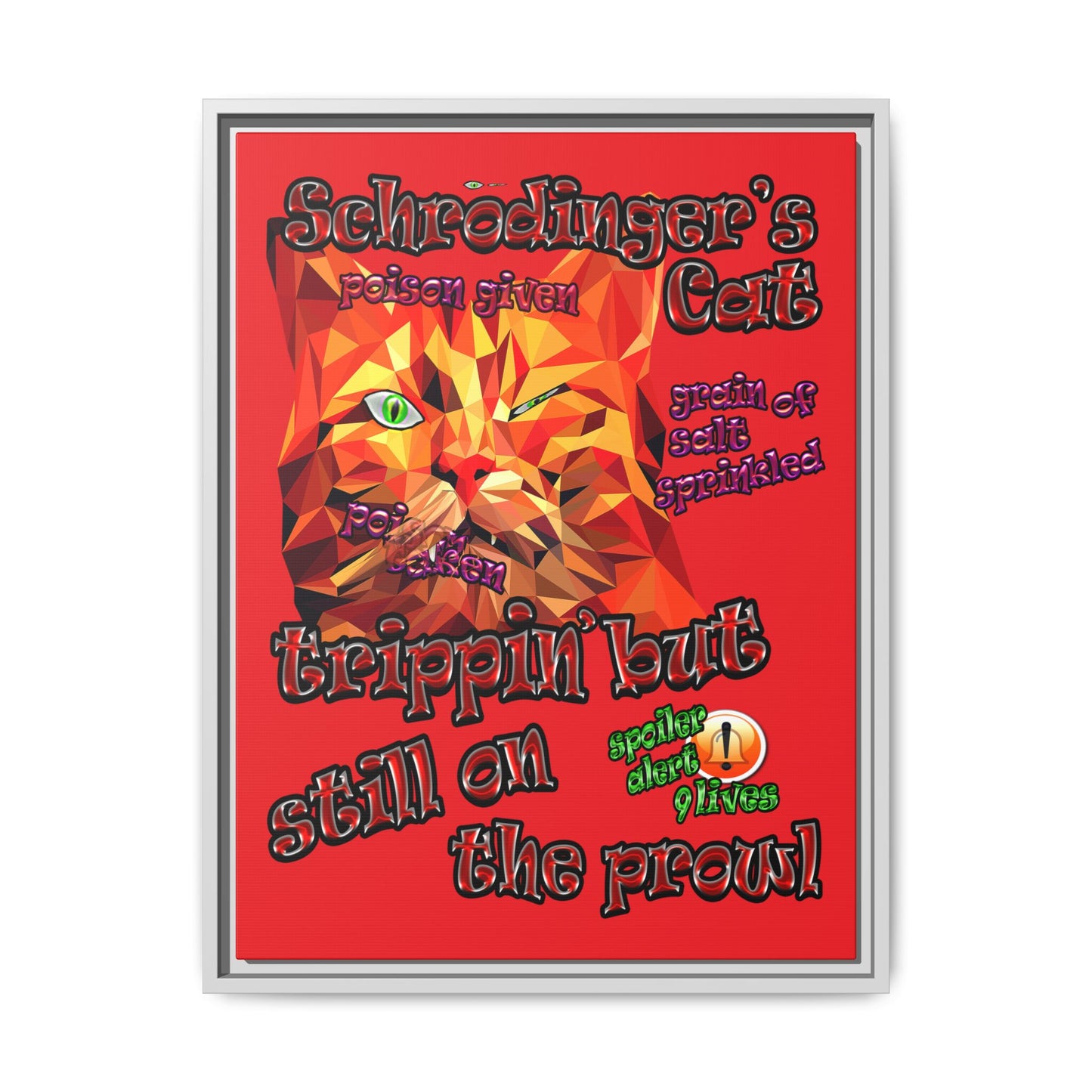 schrodinger's cat - framed canvas art (red)